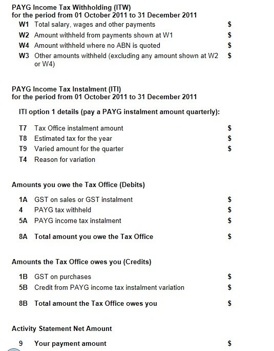 BAS Online Form PAYG Section